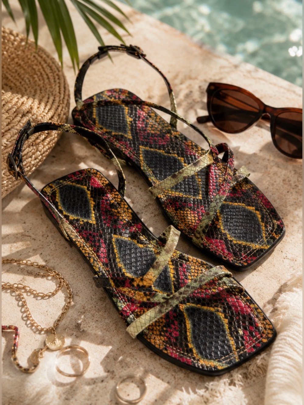 27 Edit Naturalizer Zaley Bold Multicolor Snake Print Leather Strappy Sandal 7.5